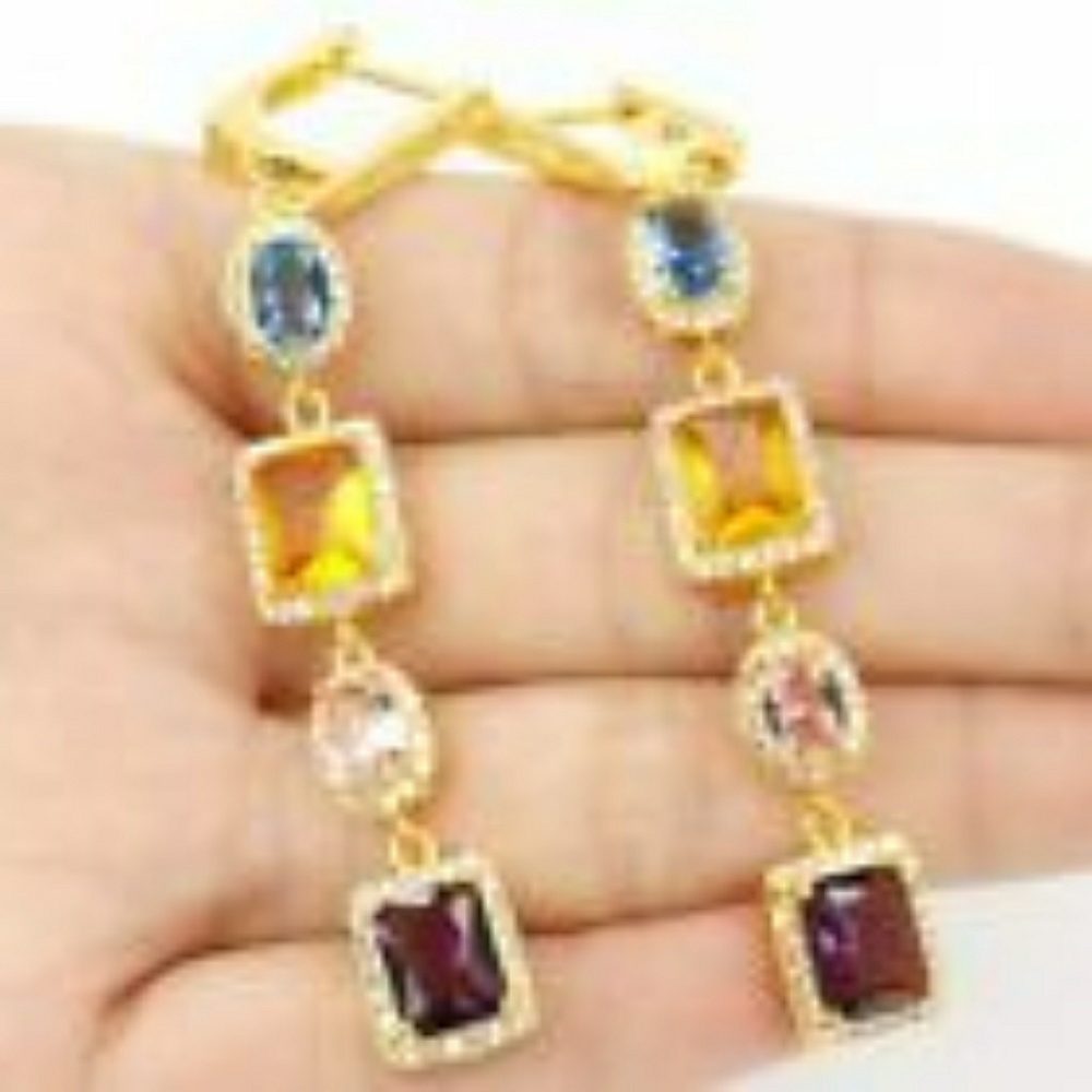 Multi Gemstone 18kt gold vermeil earrings